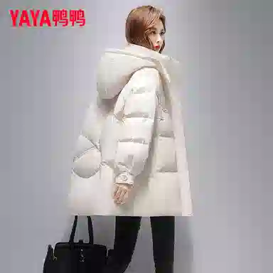 鸭鸭 阔版中长款韩版时尚保暖纯色宽松羽绒服 女款