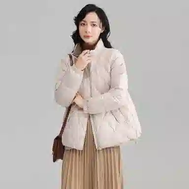 鸭鸭 纯色拉链立领修身长袖轻薄菱格简约百搭时尚休闲通勤日系大口袋羽绒服 女款