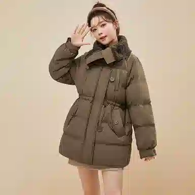 鸭鸭 纯色中长款拉链加厚休闲长袖羽绒服 女款