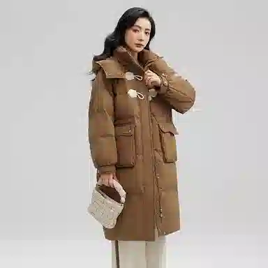 鸭鸭 纯色休闲连帽保暖长袖羽绒服 女款