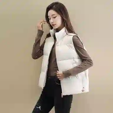 鸭鸭 纯色立领短款拉链休闲无袖保暖短款百搭羽绒马甲 女款