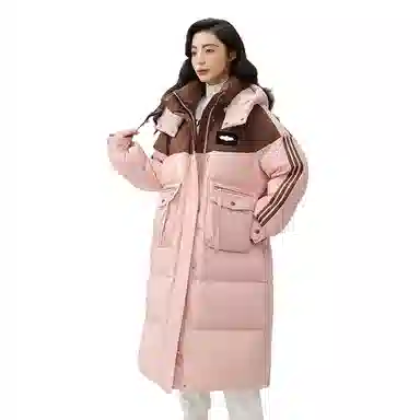 鸭鸭 连帽撞色拼接加厚保暖时尚韩版甜美风森系通勤羽绒服 女款