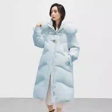 鸭鸭 舒适休闲经典保暖时尚加厚宽松连帽中长款羽绒服 女款