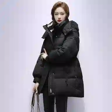 鸭鸭 纯色简约通勤连帽拉链羽绒服 女款