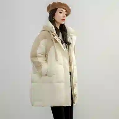 鸭鸭 中长款连帽宽松羽绒服 女款