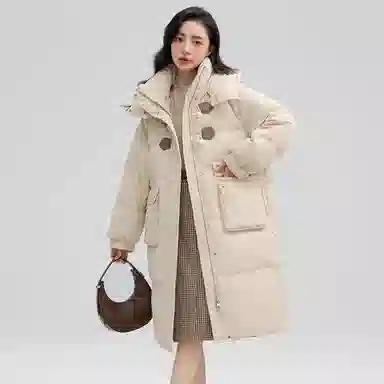 鸭鸭 纯色休闲连帽保暖长袖羽绒服 女款