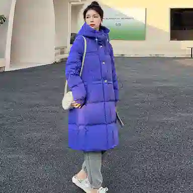 鸭鸭 中长款连帽纯色保暖羽绒服 女款 鹅黄色