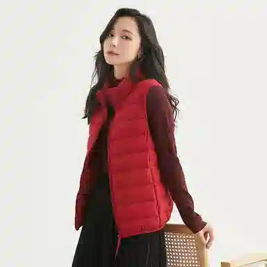 鸭鸭 纯色拉链立领羽绒马甲 女款