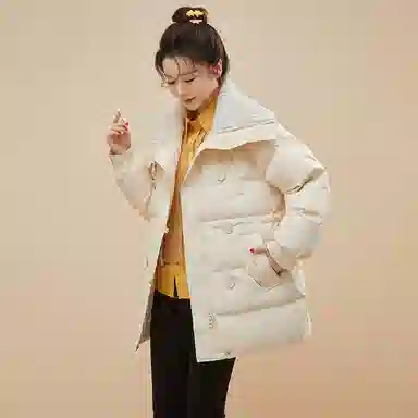 鸭鸭 纯色中长款拉链加厚休闲长袖羽绒服 女款