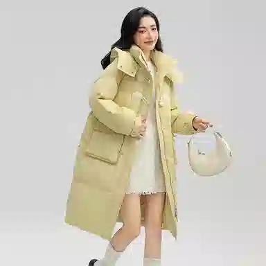 鸭鸭 纯色休闲连帽保暖长袖羽绒服 女款