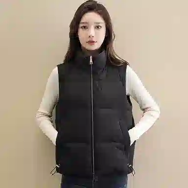 鸭鸭 纯色立领短款拉链休闲无袖保暖短款百搭羽绒马甲 女款