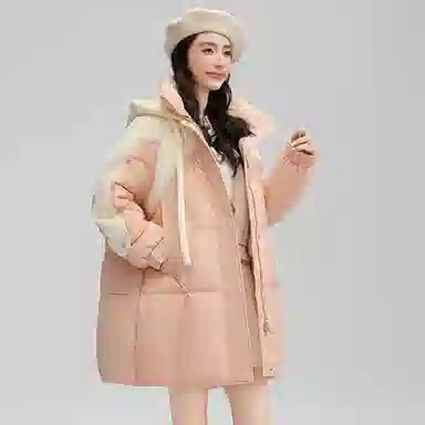 鸭鸭 中长款连帽宽松羽绒服 女款