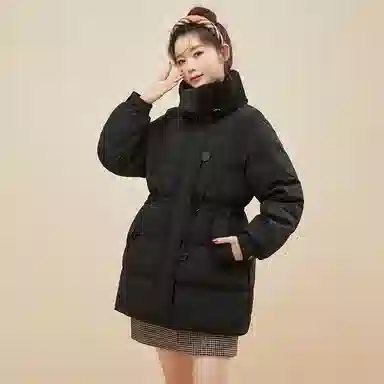 鸭鸭 纯色中长款拉链加厚休闲长袖羽绒服 女款