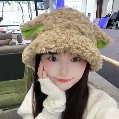 冠辉 甜美可爱小羊耳朵软糯羊卷毛保暖学生百搭萌系可爱耳朵显脸小保暖 羊羔毛 绒线帽 男女同款情侣款