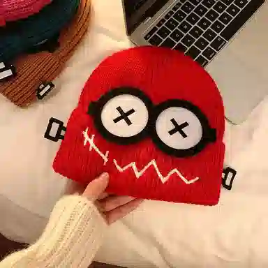 冠辉 韩版机器人保暖卡通大眼睛百搭潮可爱卡通萌系搞怪眼睛笑脸 棉线 绒线帽 男女同款情侣款