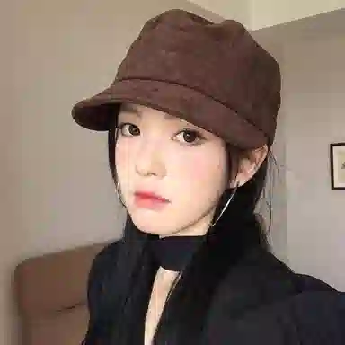 冠辉 中古风褶皱设计平顶帽显脸小氛围感日系复古咖色 麂皮绒 帽子 男女同款情侣款