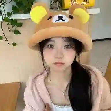 冠辉 日系可爱卡通显脸小毛绒小熊秋冬萌物套头帽小熊卡通保暖甜美可爱萌妹必备 棉 帽子 男女同款情侣款
