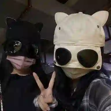 冠辉 韩系飞行员街头嘻哈风带墨镜可爱搞怪减龄猫耳朵大头围正反两戴个性款可爱搞怪减龄棒球遮阳帽 棉 鸭舌帽 男女同款情侣款