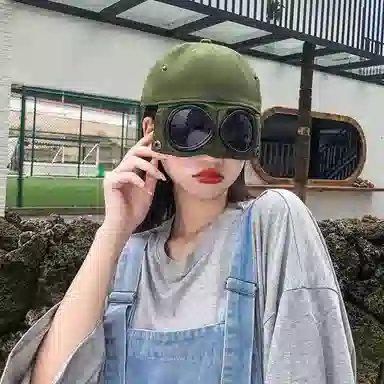 冠辉 韩系飞行员街头嘻哈风带墨镜可爱搞怪减龄猫耳朵大头围正反两戴个性款可爱搞怪减龄棒球遮阳帽 棉 鸭舌帽 男女同款情侣款