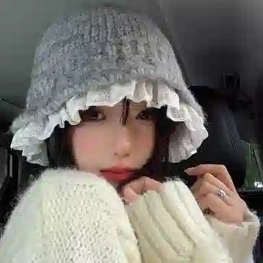 冠辉 蕾丝花边秋冬季保暖护耳盆帽时尚韩系显脸小针织蕾丝花边针织秋冬保暖显脸小帽子大头围 毛线 渔夫帽 女款