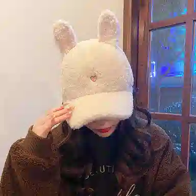 冠辉 卡通可爱兔耳朵子可爱保暖日系潮显脸小大头围保暖 羊毛混纺 鸭舌帽 男女同款情侣款