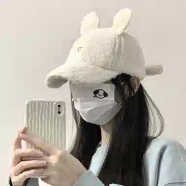 冠辉 卡通可爱兔耳朵子可爱保暖日系潮显脸小大头围保暖 羊毛混纺 鸭舌帽 男女同款情侣款