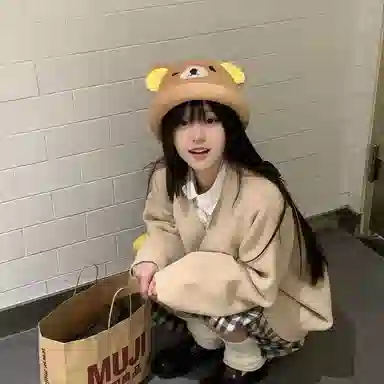 冠辉 日系可爱卡通显脸小毛绒小熊秋冬萌物套头帽小熊卡通保暖甜美可爱萌妹必备 棉 帽子 男女同款情侣款