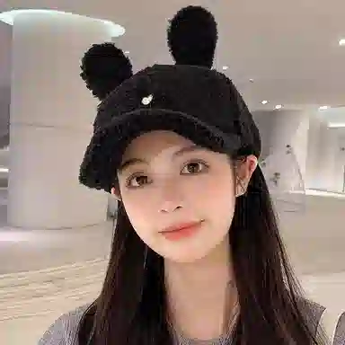 冠辉 卡通可爱兔耳朵子可爱保暖日系潮显脸小大头围保暖 羊毛混纺 鸭舌帽 男女同款情侣款