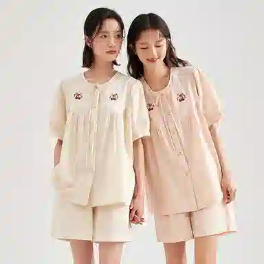 顶瓜瓜 可爱樱桃刺绣舒适透气睡衣套装 女款