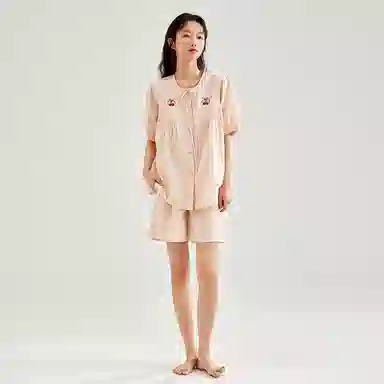 顶瓜瓜 可爱樱桃刺绣舒适透气睡衣套装 女款