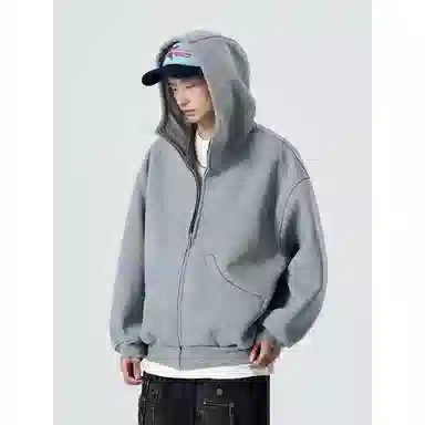 帝狼牛 美式潮牌重磅廓形连帽春秋季百搭开衫外套卫衣 男女同款