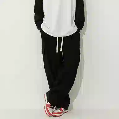 白卷 复古宽松工装口袋打褶灯芯绒休闲裤 男女同款 黑色