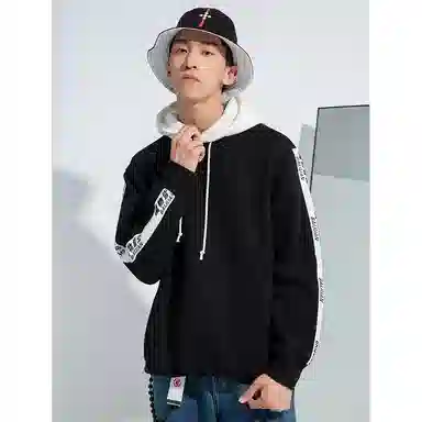 白卷 字母印花撞色连帽卫衣 男女同款 黑色