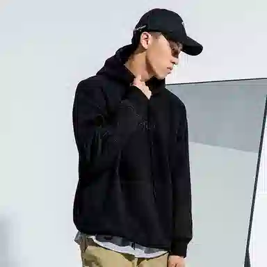 白卷 街头长袖风火刺绣连帽卫衣 男女同款 黑色