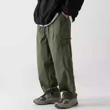 白卷 户外纯色宽松打褶抽绳直筒工装大口袋休闲裤 男女同款