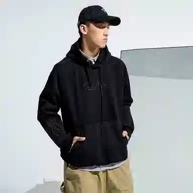 白卷 街头长袖风火刺绣连帽卫衣 男女同款 黑色