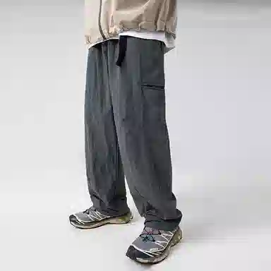 白卷 纯色简约侧边口袋设计宽松休闲裤 男女同款