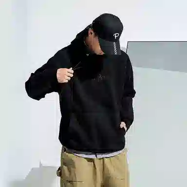 白卷 街头长袖风火刺绣连帽卫衣 男女同款 黑色