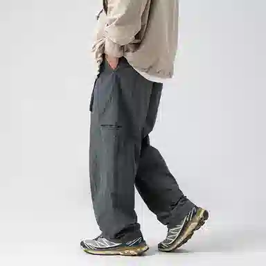 白卷 纯色简约侧边口袋设计宽松休闲裤 男女同款