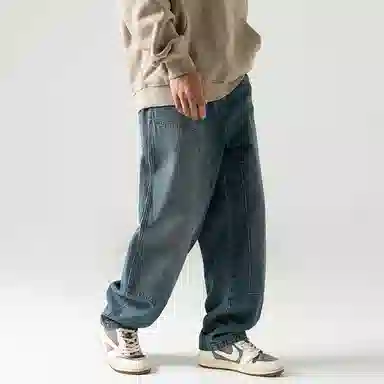 Baijuan Vintage Washed Double Knee Cargo Jeans Blue