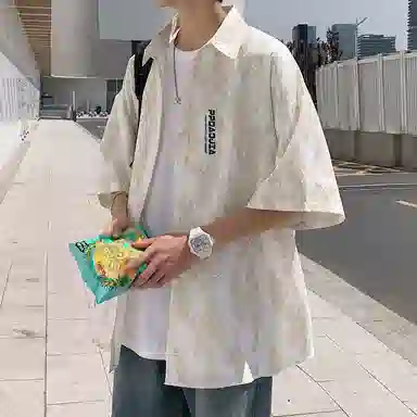 虫小绿 融合多风格的宽松高级感短袖衬衫衬衫 男女同款
