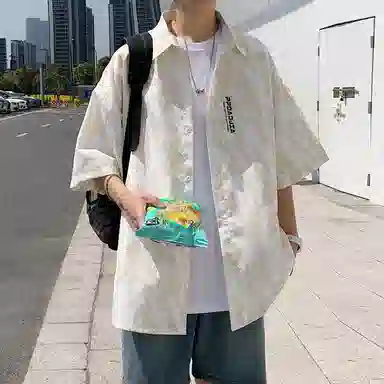 虫小绿 融合多风格的宽松高级感短袖衬衫衬衫 男女同款