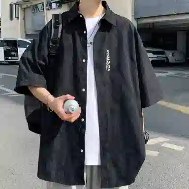 虫小绿 融合多风格的宽松高级感短袖衬衫衬衫 男女同款
