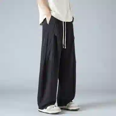 【dme】 美式高街基础款纯色简约激光冲孔宽松舒适冰丝梭织顺滑凉感日常户外百搭松紧腰系带学院风直筒休闲裤 男女同款