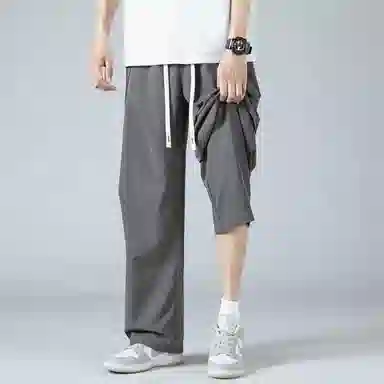 【dme】 美式高街基础款纯色简约激光冲孔宽松舒适冰丝梭织顺滑凉感日常户外百搭松紧腰系带学院风直筒休闲裤 男女同款