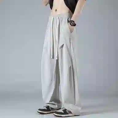 【dme】 美式高街基础款纯色简约激光冲孔宽松舒适冰丝梭织顺滑凉感日常户外百搭松紧腰系带学院风直筒休闲裤 男女同款