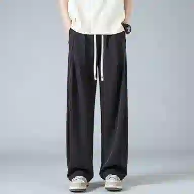 【dme】 美式高街基础款纯色简约激光冲孔宽松舒适冰丝梭织顺滑凉感日常户外百搭松紧腰系带学院风直筒休闲裤 男女同款