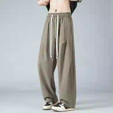 【dme】 美式高街基础款纯色简约激光冲孔宽松舒适冰丝梭织顺滑凉感日常户外百搭松紧腰系带学院风直筒休闲裤 男女同款