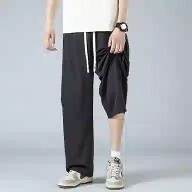 【dme】 美式高街基础款纯色简约激光冲孔宽松舒适冰丝梭织顺滑凉感日常户外百搭松紧腰系带学院风直筒休闲裤 男女同款