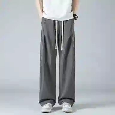 【dme】 美式高街基础款纯色简约激光冲孔宽松舒适冰丝梭织顺滑凉感日常户外百搭松紧腰系带学院风直筒休闲裤 男女同款